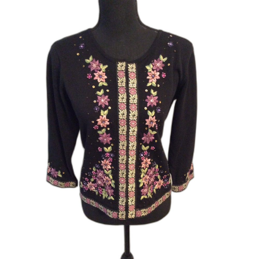 Vintage Jack B. Quick Embroidered Brocade Embellished Grannycore Sweater PS